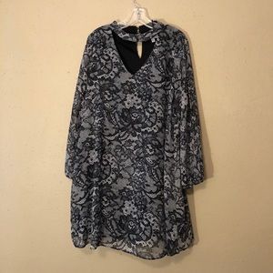 Black lace pattern flared A line dress